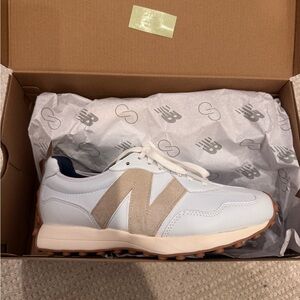 New Balance White and Beige 327 Sneakers